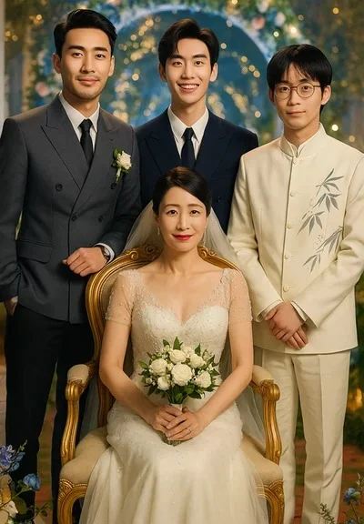 Crowned in love. The mother of three bigshots